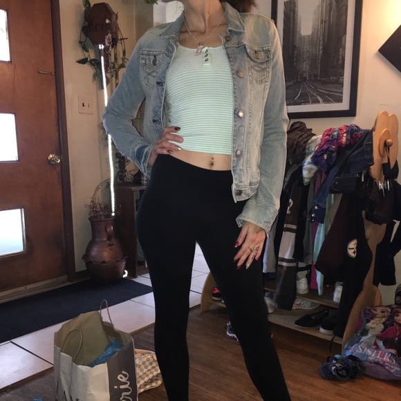 A&F Jean Jacket, A&E crop top, and VS leggings - Picture 1 of 4